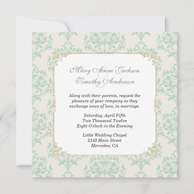 Cottage Chic Mint & Ivory Wedding Invitation (Front)