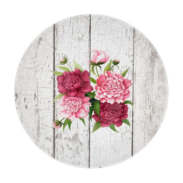 Cottage Chic Peonies Glass cutting Board (Front)