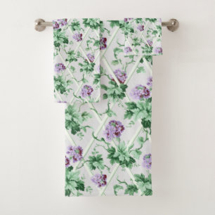 Cottage Chic Purple Hydrangeas on Trellis Bath Towel Set