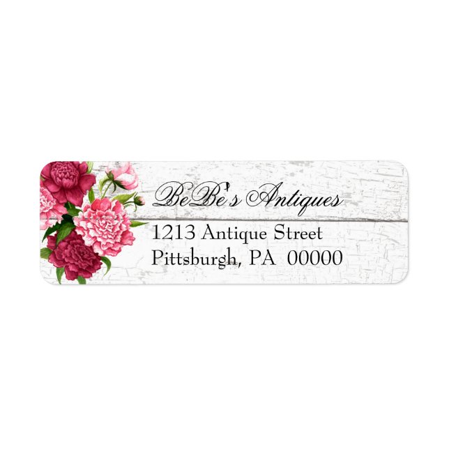 Cottage Chic Rustic Wood and Peonies Address Label (Front)