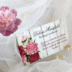 Cottage Chic Rustic Wood and Peonies Business Card