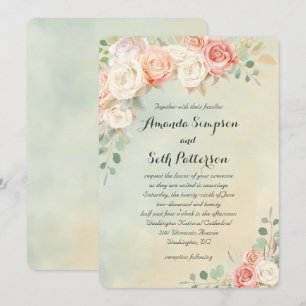 Cottage Chic Vintage Roses Wedding Invitation