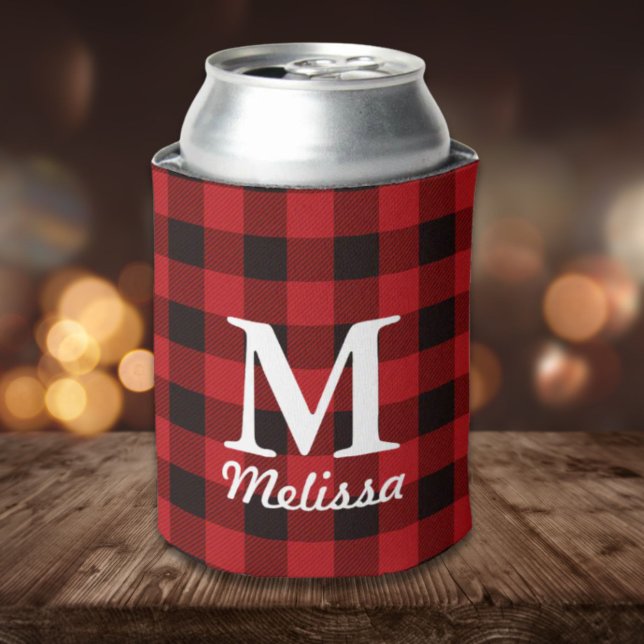 cottage Christmas Red buffalo lumberjack plaid Can Cooler (cottage Christmas Red buffalo lumberjack plaid Can Cooler)