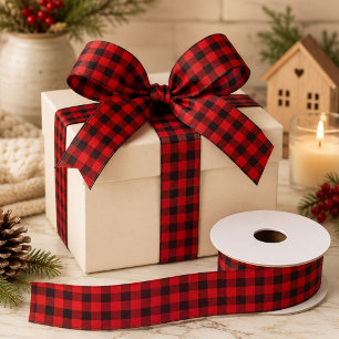 cottage Christmas Red buffalo lumberjack plaid Satin Ribbon