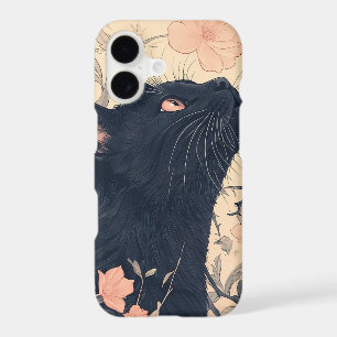 Cottage core Black Cat Botanical Flowers Digital P