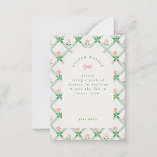 cottage core floral bow baby shower diaper raffle card