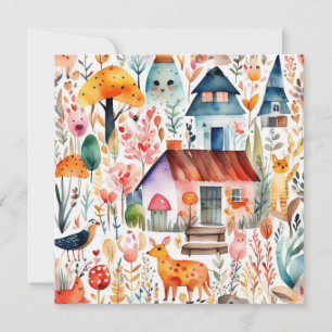 Cottage core floral countryside animals houses  invitation