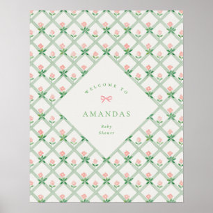 cottage core floral pink bow baby shower welcome poster