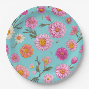 Cottage core floral white daisies pink flowers paper plate