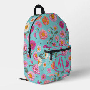 Cottage core floral white daisies pink flowers printed backpack