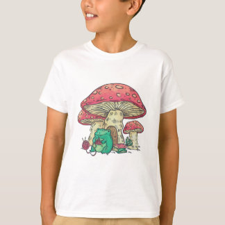 Cottage Core Frog Knitting under Mushroom T-Shirt