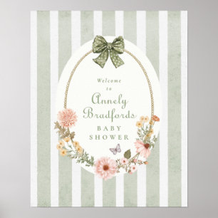 cottage core gingham floral girl welcome sign