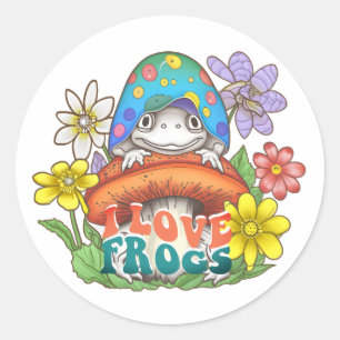 Cottage Core I Love Frogs Mushrooms Classic Round Sticker