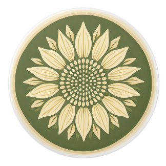 Cottage Core Ivory and Sage Sunflower Ceramic Knob