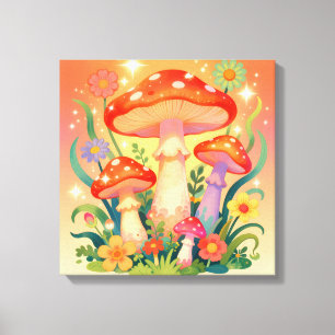 Cottage Core Mushrooms and Flowers Canvas Print