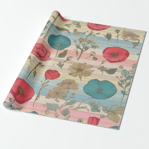 Cottage Core, Pink & Blue Floral Wrapping Paper
