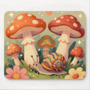 Cottage Core Snail and Musrhooms Mouse Pad