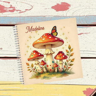 Cottage Core Vintage Mushrooms and Butterfly Notebook