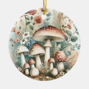 Cottage Core   Vintage Mushrooms and Flowers  Ceramic Tree Decoration