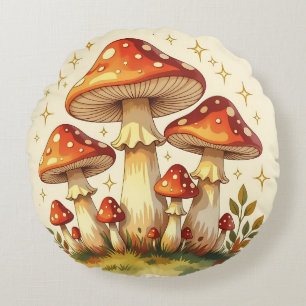 Cottage Core Vintage Mushrooms Art Round Cushion