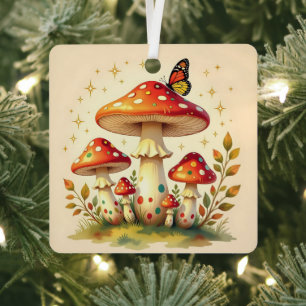 Cottage Core Vintage Mushrooms Personalized Metal Tree Decoration