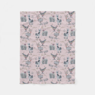 Cottage Core Whimsical Animal Fleece Blanket