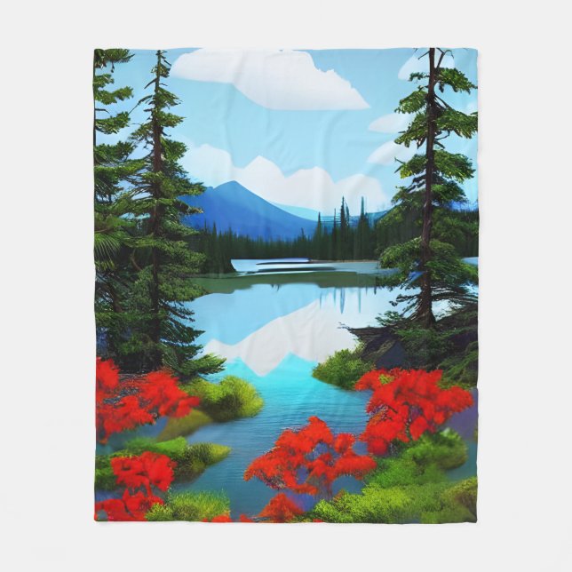 Cottage Country Lake View Fleece Blanket (Front)