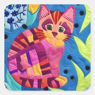 Cottage Country Quilts - Little Pink Kitten Square Sticker