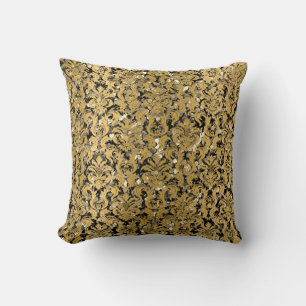 Cottage Damask Royal Sepia Gold Black Mustard Lux Cushion