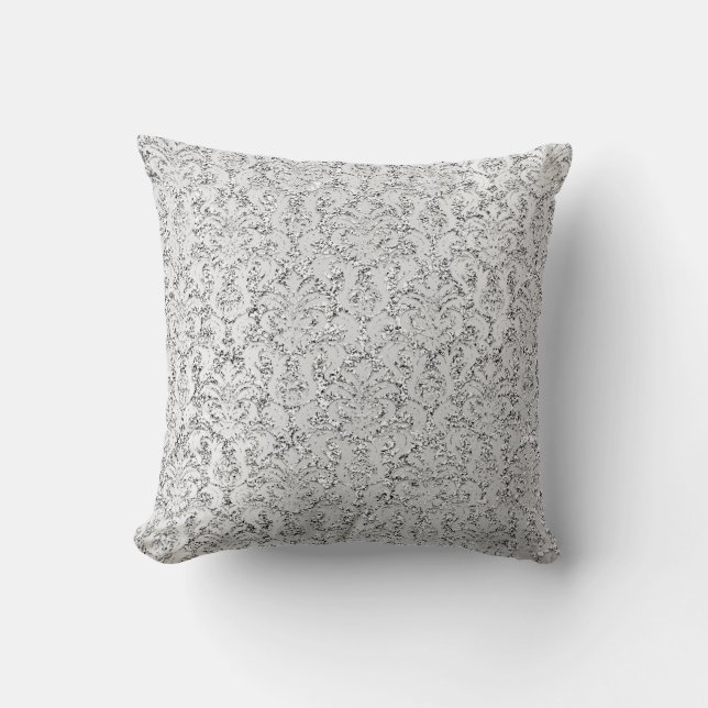 Cottage  Damask Silver Grey Grey Metallic Glitter Cushion (Front)