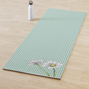 Cottage Duck Off Blue Striped Watercolor Daisy Yoga Mat