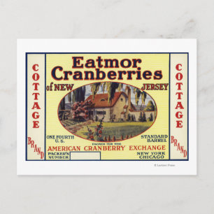 Cottage Eatmor Cranberries Brand Label Postcard