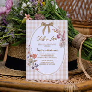 Cottage Fall in Love  Gingham Bridal Shower Invitation