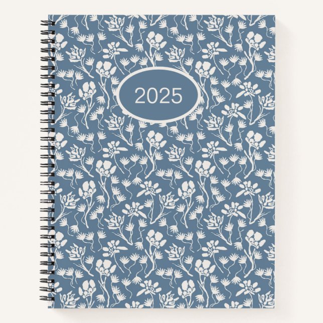 Cottage Floral Denim Blue Notebook (Front)