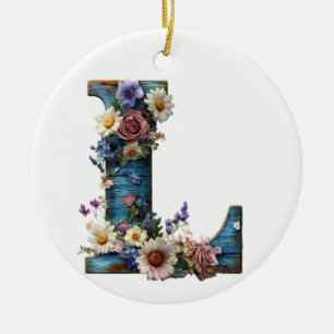 Cottage Floral Letter L Ceramic Tree Decoration
