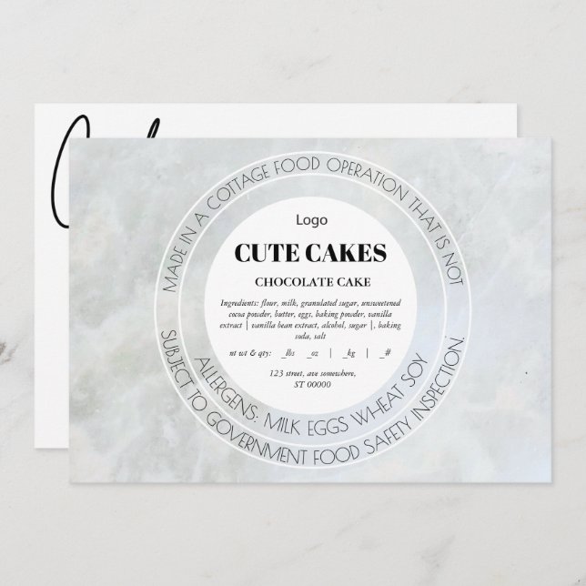 Cottage Food Label QR Code and Cake Card (Front/Back)