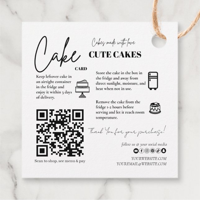 Cottage Food Label QR Code Cake Card Tag (Back)