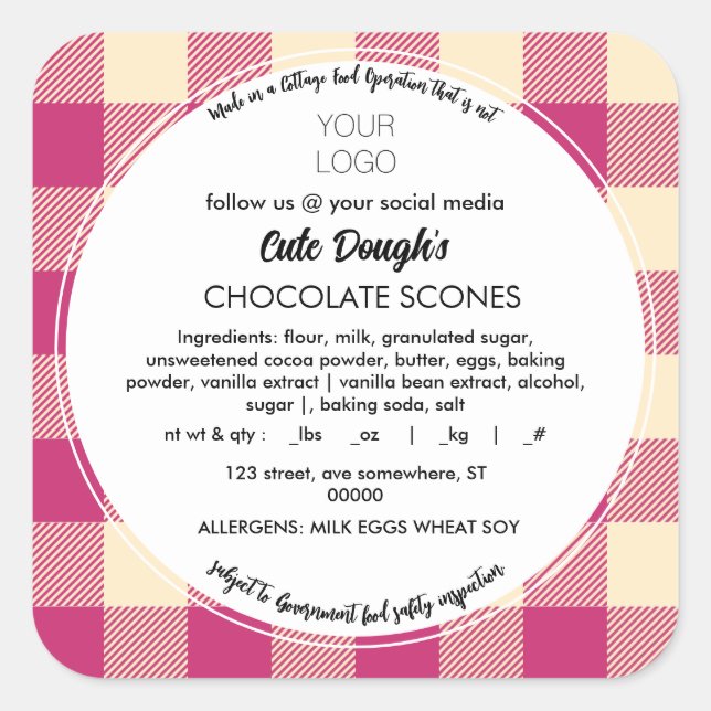 Cottage Food Label Template Sticker (Front)