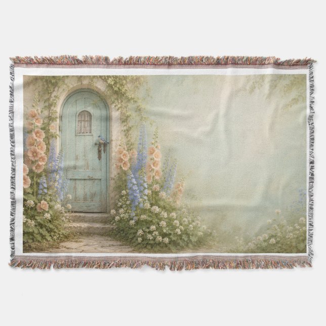 Cottage Garden Door Woven Throw Blanket (Front)
