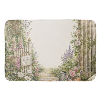 Cottage Garden Floral Watercolor Bath Mat