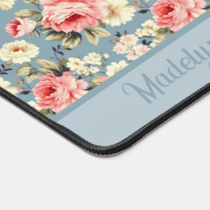 Cottage Garden Flowers Blue Monogram Name Desk Mat