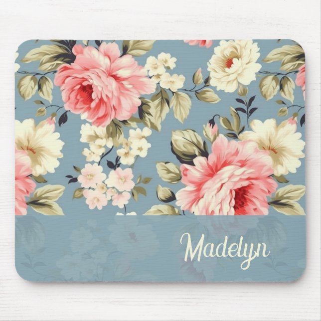 Cottage Garden Flowers Chic Shabby Script Mouse Pad (Front)