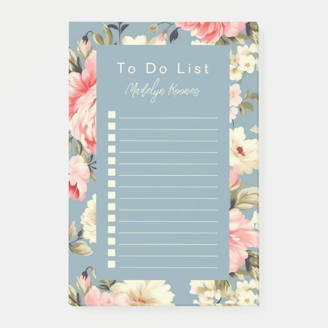 Cottage Garden Flowers Pattern Personalised Post-it Notes (Front)