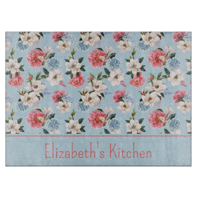 Cottage Garden Flowers Personalised Cutting Board (Front)