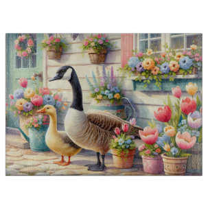 Cottage Garden Geese Spring Illustration Cutting Board