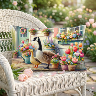 Cottage Garden Geese Spring Illustration Lumbar Cushion