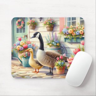 Cottage Garden Geese Spring Illustration Mouse Pad