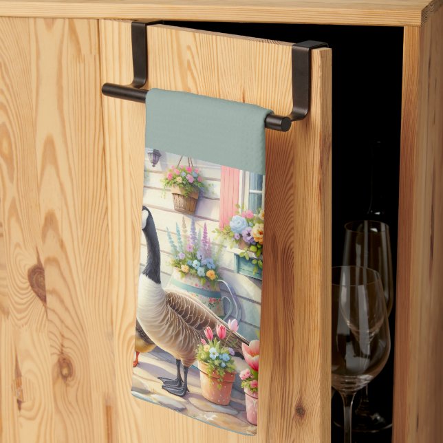 Cottage Garden Geese Spring Illustration Tea Towel (Thirds Fold)