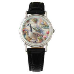 Cottage Garden Geese Spring Illustration Watch