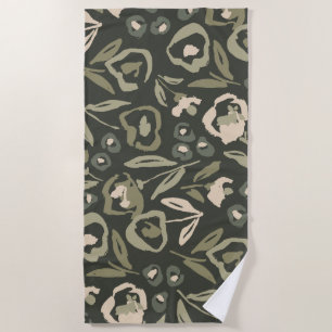Cottage Garden Hand-Drawn Bold Inky Floral Pattern Beach Towel